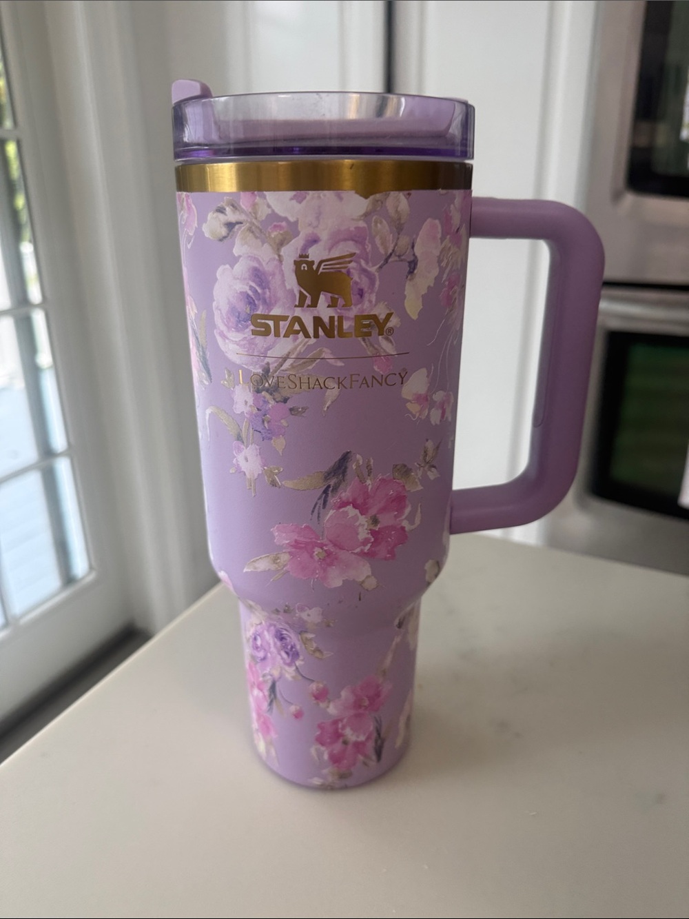 Stanley Lavender Floral Travel Tumbler with Gold Accent